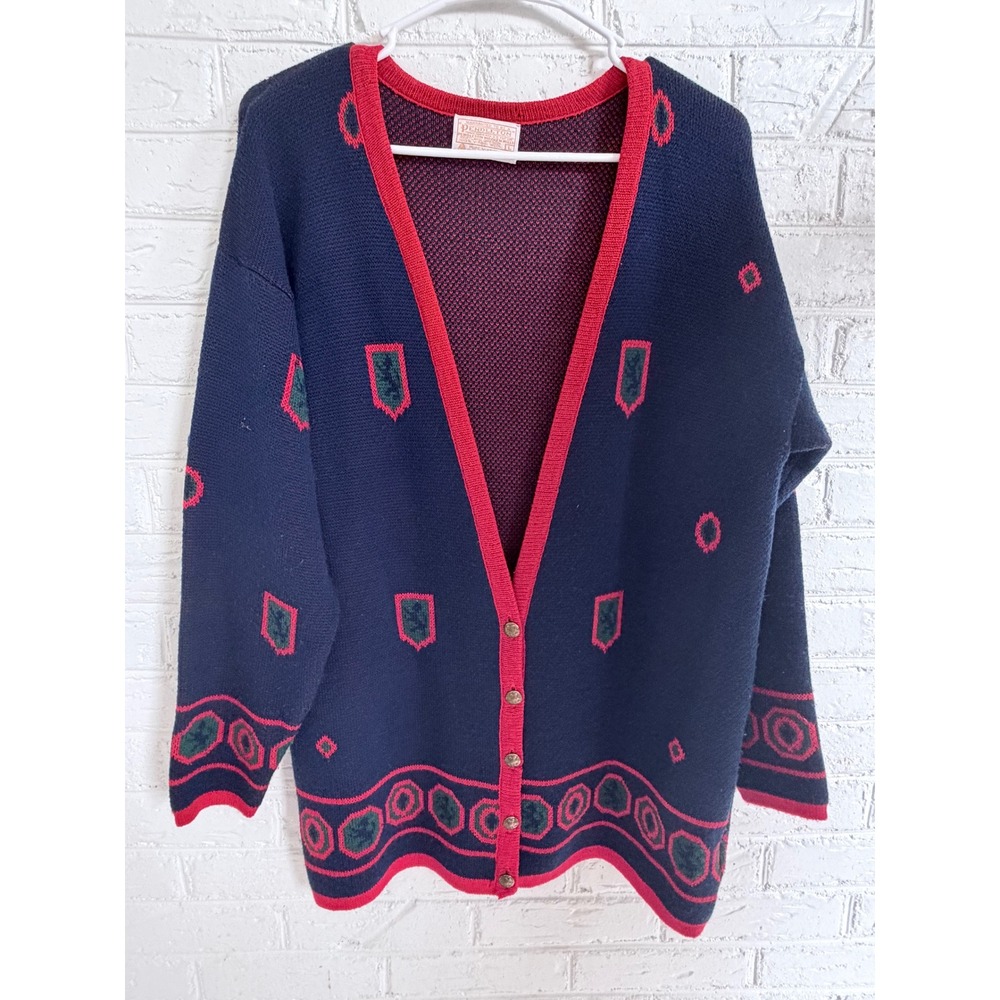 Pendleton Navy Red Geometric Wool Cardigan Sweater Women's L Buttons